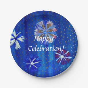 Flowers Drawing Blue Custom Paper Plates 7 in