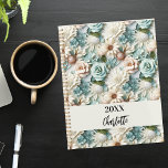 Flowers dusty green cream name script 2024 planner<br><div class="desc">A dusty green and cream coloured flower pattern.  Personalise and add a year (any year) and your name. The name is written with a modern hand lettered style script</div>