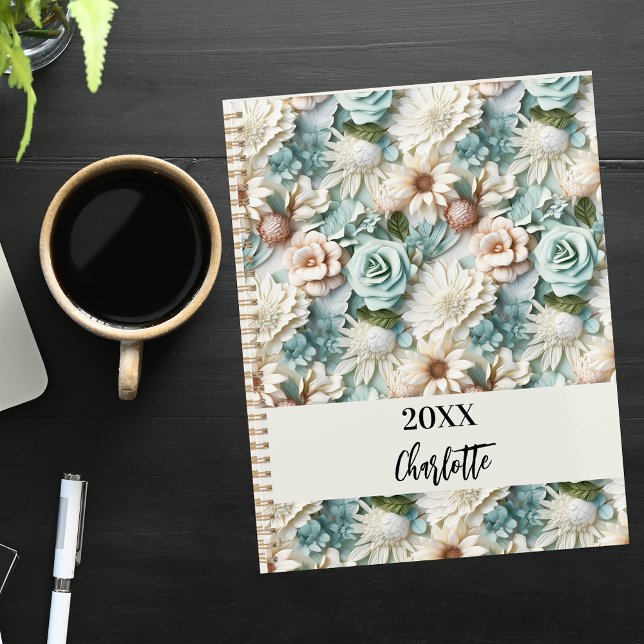 Flowers dusty green cream name script 2026 planner (Creator Uploaded)