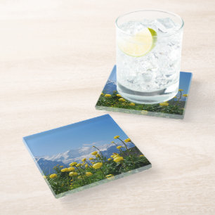Flowers Eiger Monch Swiss Alps Glass Coaster