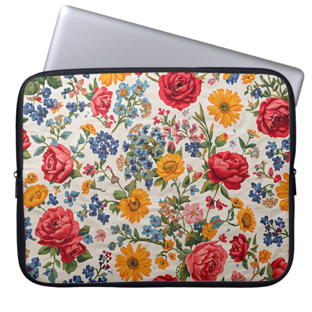 Flowers Everywhere, colorful design, Laptop Sleeve (Front)