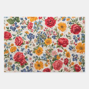 Flowers Everywhere, colorful design, Wrapping Paper Sheet