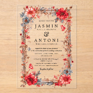 Flowers Fall Foliage Wedding Acrylic Invitations