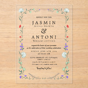  Flowers  Fall Foliage Wedding  Acrylic Invitations