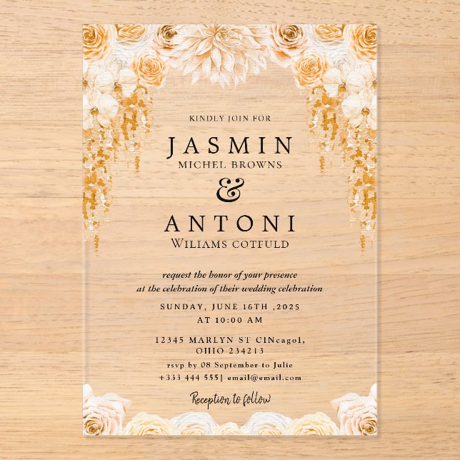  Flowers  Fall Foliage Wedding  Acrylic Invitations (Front)