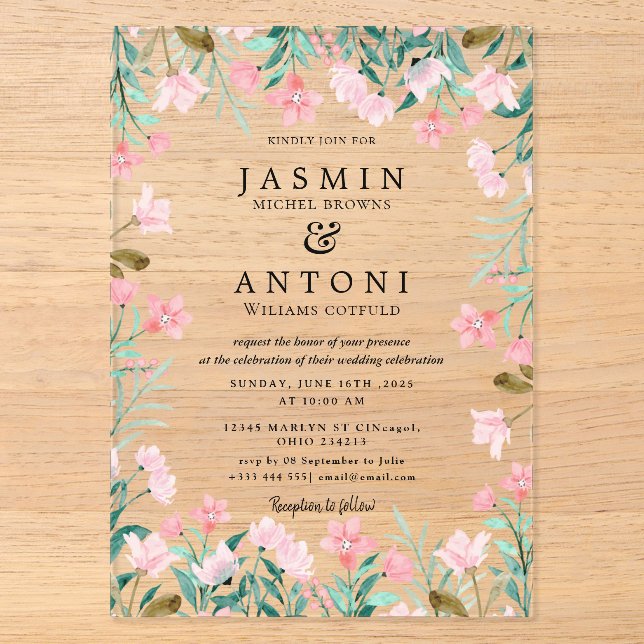  Flowers  Fall Foliage Wedding  Acrylic Invitations (Front)