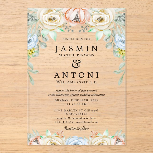  Flowers  Fall Foliage Wedding  Acrylic Invitations (Front)