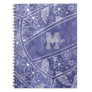 flowers feathers paislies purple volleyball notebook
