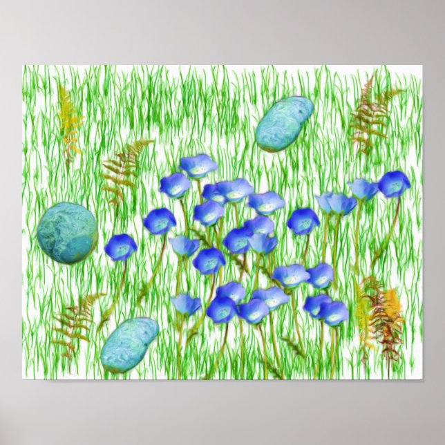 Flowers Ferns Grass Rocks Photo Painting Poster (Front)