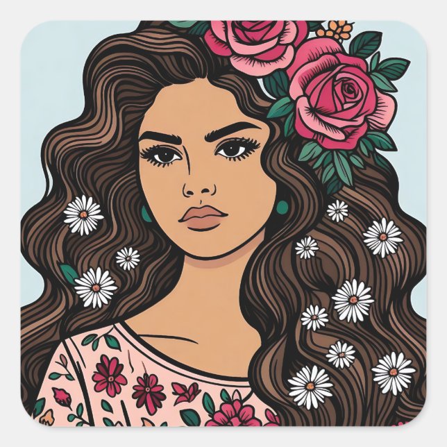 Flowers Fiesta Feminine Floral  Square Sticker (Front)