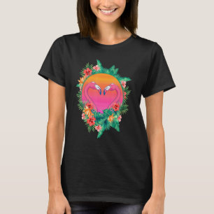 Flowers Flamingo Heart Exotic Bird Animal Sunset F T-Shirt