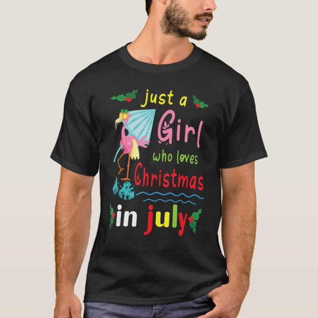 Flowers Flamingo Just A Girl Who Loves Christmas I T-Shirt (Front)