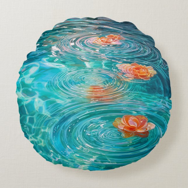 Flowers Floating on Water  Round Cushion (Front)