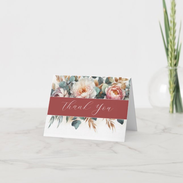 Flowers Floral Aesthetic Watercolor Thank You Card (Front)