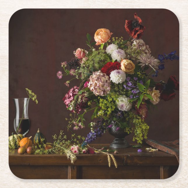 Flowers | Floral Arrangement Square Paper Coaster (Front)