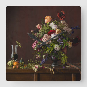 Flowers   Floral Arrangement Square Wall Clock