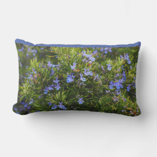 Flowers Floral Greenery Full Bloom Blue Outdoor Lumbar Cushion