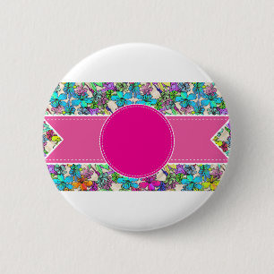 flowers floral vines colourful chic elegant bridal 6 cm round badge