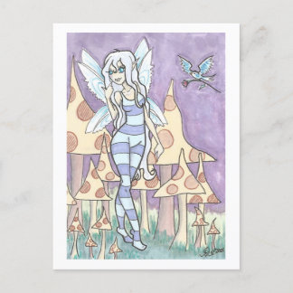 Flowers for Fae fairy + Bird Fantasy Art Print Postcard