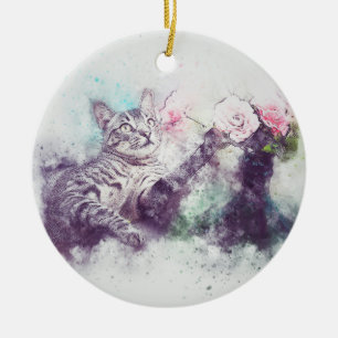 Flowers for Kitty   Abstract   Watercolor Ceramic Tree Decoration