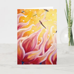 flowers for Valentines Day, dragonflies, flourish Holiday Card