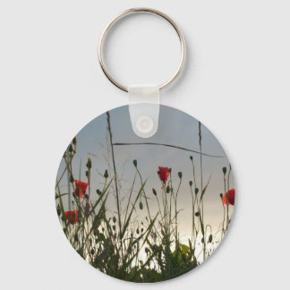 Flowers - Four Red Poppies Key Ring