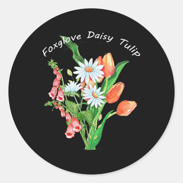 Flowers Foxglove Daisy Tulip Subtle Flora  Classic Round Sticker (Front)