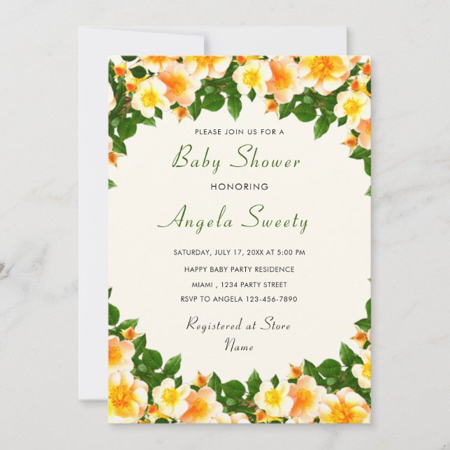 Flowers Framed Framed Baby Shower Invitation (Front)