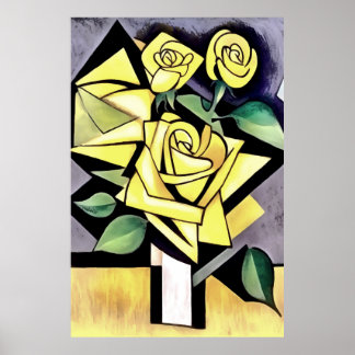 Flowers From A Friend Geometric Yellow Roses Poster