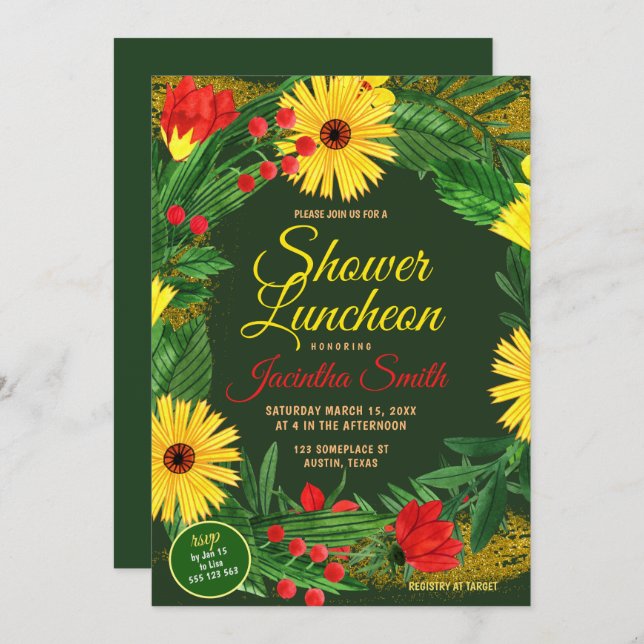 Flowers Garden Party Luncheon Shower Invitation (Front/Back)