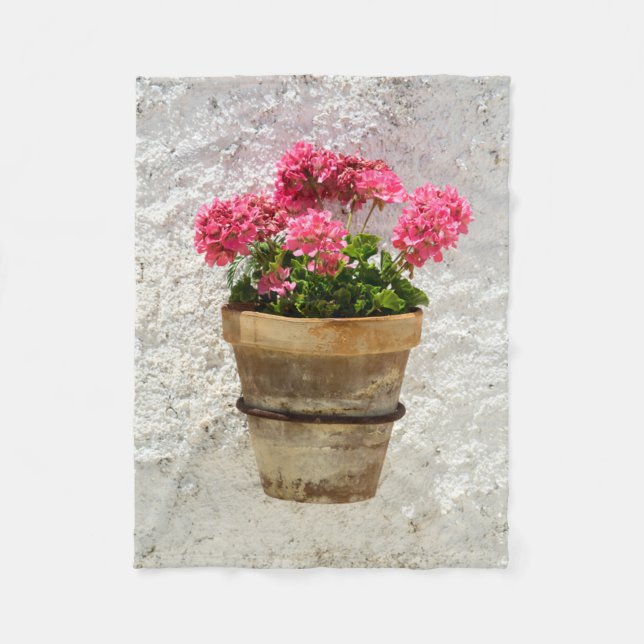 Flowers | Geranium In Flower in Pot Fleece Blanket (Front)