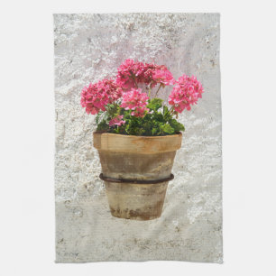 Flowers   Geranium In Flower in Pot Tea Towel