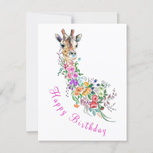 Flowers Giraffe Birthday Card