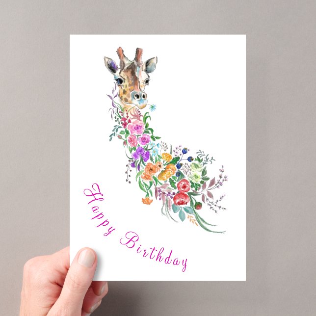 Flowers Giraffe Birthday Card Acrylic Invitations (Insitu (Handheld))