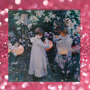 Flowers Girls Paper Lanterns Vintage Painting Kids Jigsaw Puzzle
