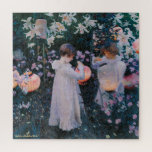 Flowers Girls Paper Lanterns Vintage Painting Kids Jigsaw Puzzle<br><div class="desc">Custom, personalised, family kids nature flowers art lovers 675 pieces jigsaw puzzle, featuring a beautiful, enchanting, intricate, detailed vintage oil painting on canvas, by John Singer Sargent, featuring lilies carnations roses girls and paper lanterns, and your note / greetings in an elegant faux gold typography script. Made of sturdy cardboard...</div>