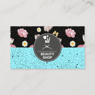 Flowers Glitter Butterflies Speckled Background Business Card