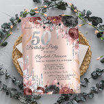 Flowers Glitter Drips Rose Gold 50th Birthday  Invitation<br><div class="desc">A modern,  chic,  and glamourous with silver glitter drips,  chic flowers on a rose gold background.</div>