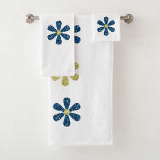 Flowers Glittery Colourful Bath Towel Set