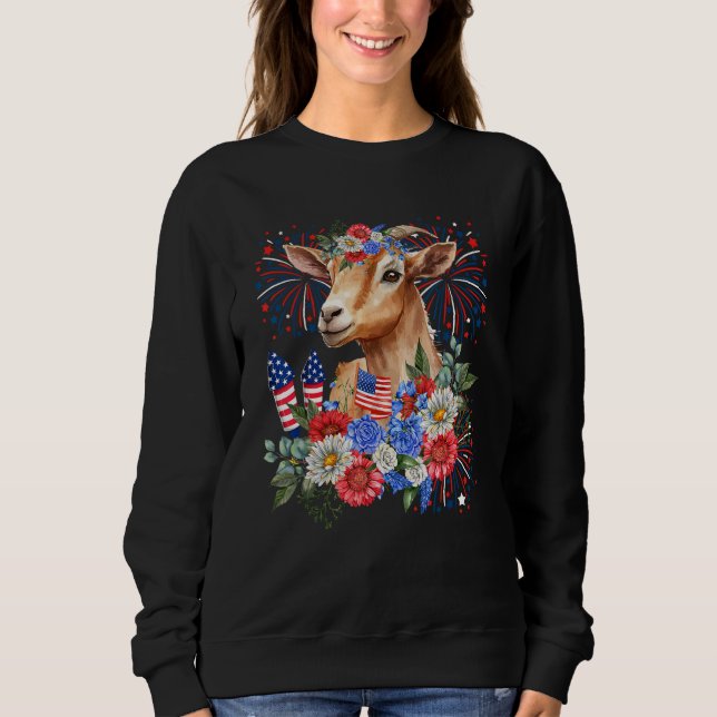 Flowers Goat Floral 4th Of July Fireworks  Kids Sweatshirt (Front)