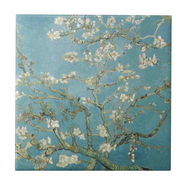 Flowers Gogh Branches Almond Blossoms Nature Tile (Front)