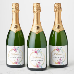 Flowers & Gold Geometric Elegant Wedding Cheers Sparkling Wine Label