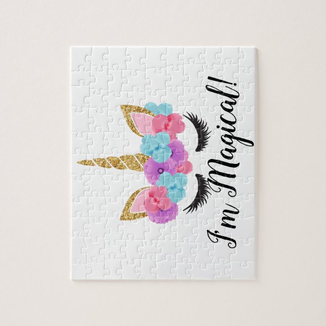 Flowers Gold Magical Unicorn Girls Jigsaw Puzzle (Vertical)