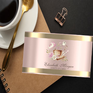 Flowers Gold Stripe Rose Gold Bakery Tools Business Card