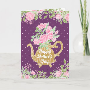 Flowers Gold Teapot Happy Mother's Day Card