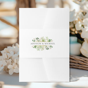 Flowers Green Gold Invitation Belly Band