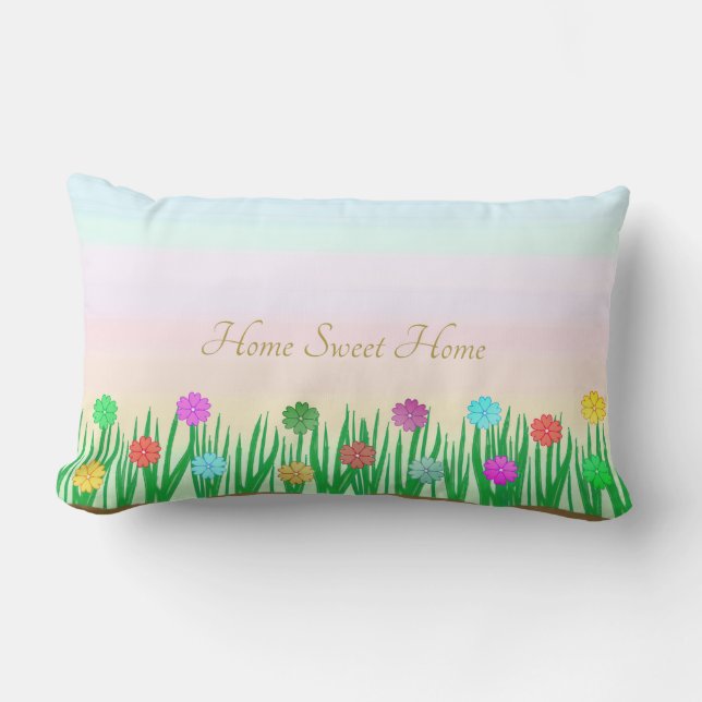 Flowers & Green Grass Plants Lumbar Cushion (Front)