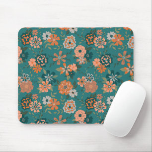 Flowers Green Orange Botanical Pattern Girly Mouse Pad