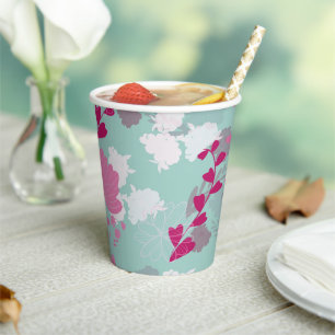 flowers green paper cups