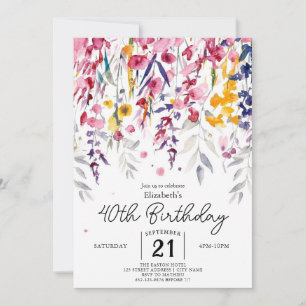 Flowers Greenery Wildflowers 40th birthday Invitation